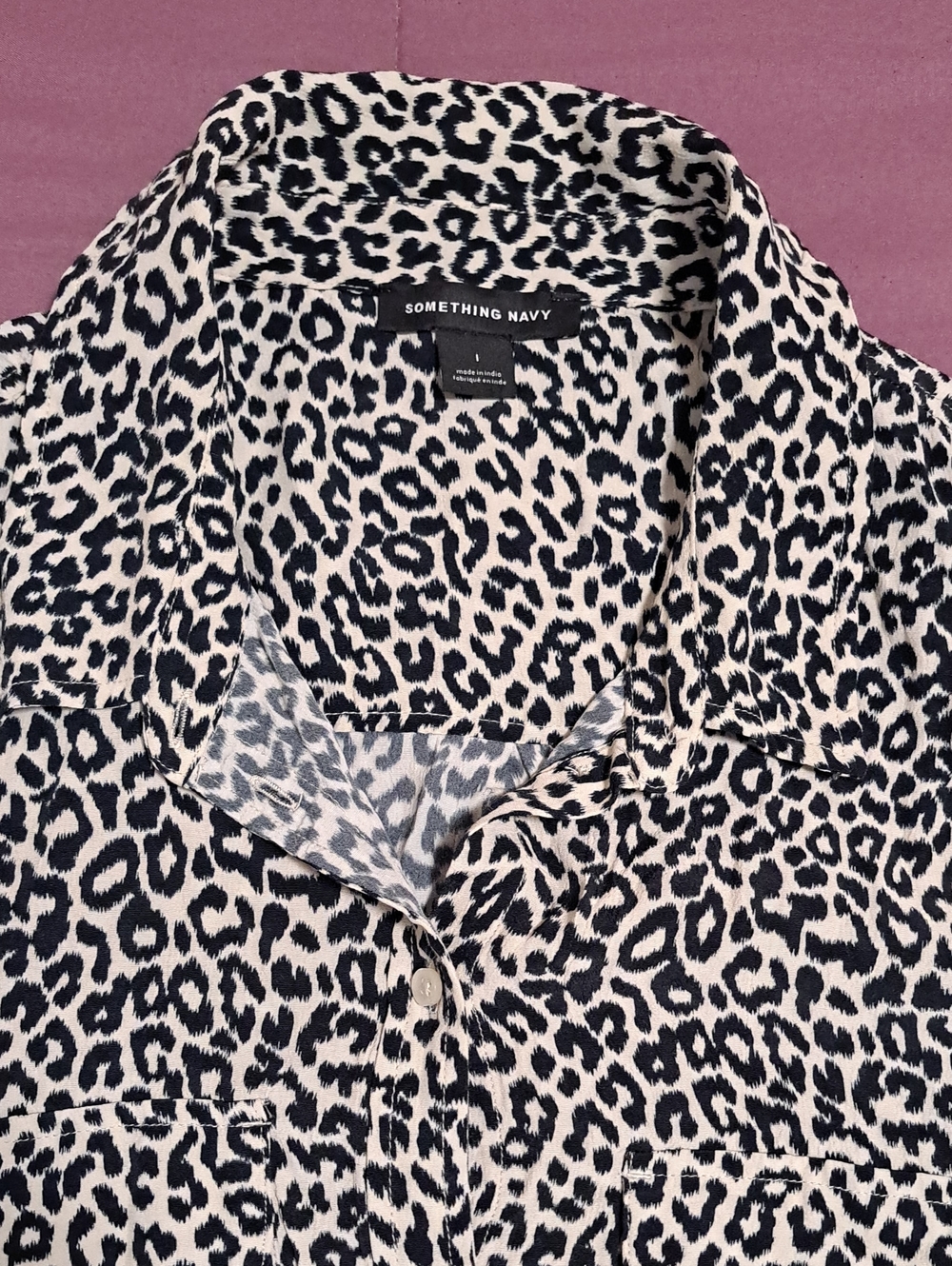 Something Navy Black and White Leopard Print Women's Blouse